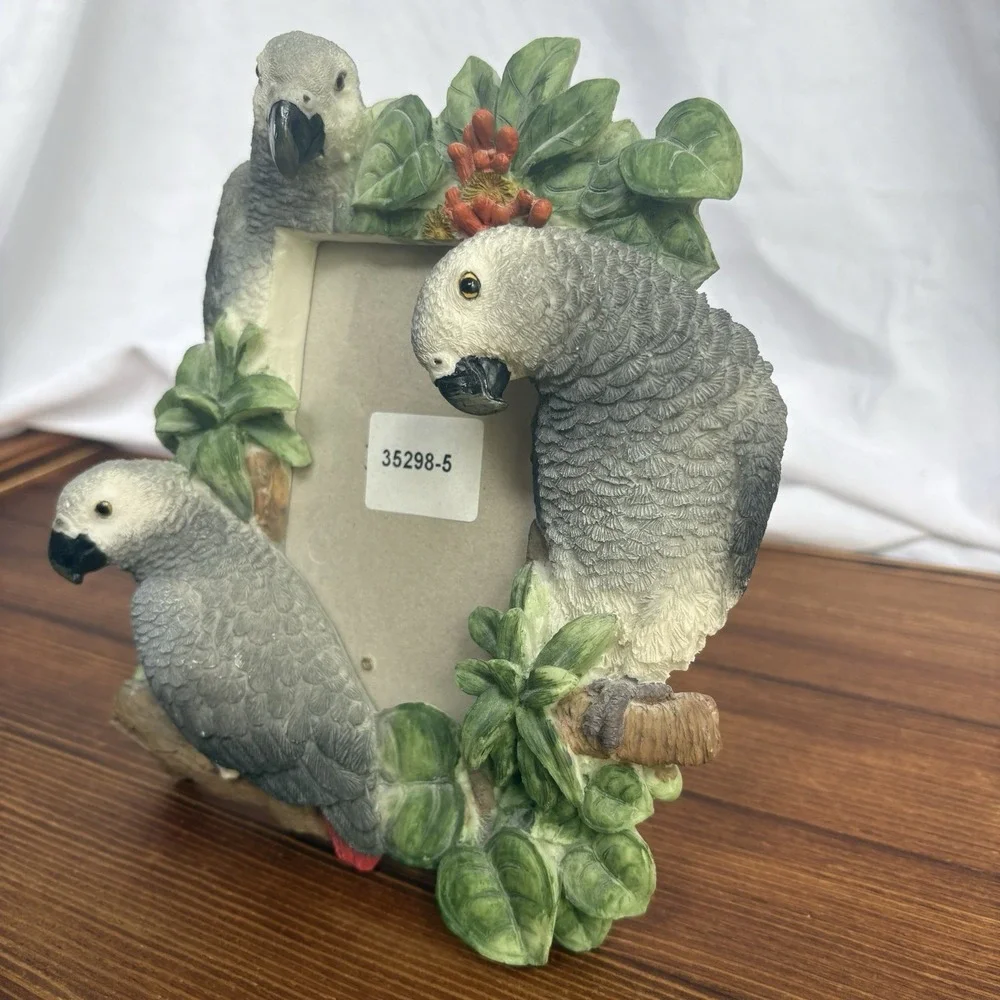 E&S Imports African Grey Parrots 3D Resin Picture Frame Tropical Photo Frame